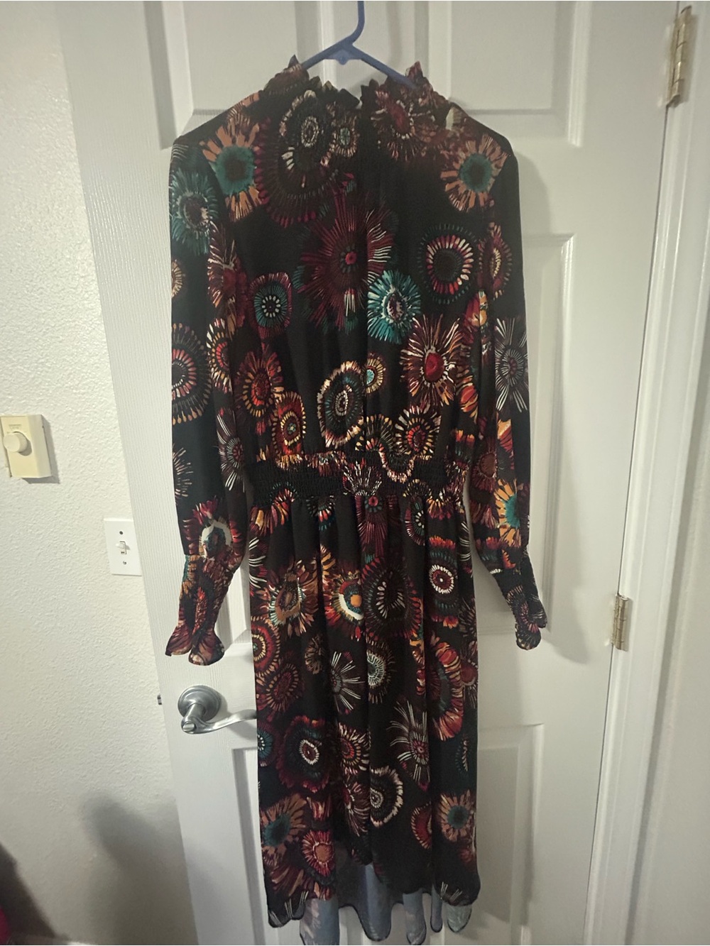 Nanette Lepore Black Floral-Print Long Sleeve Midi Dress